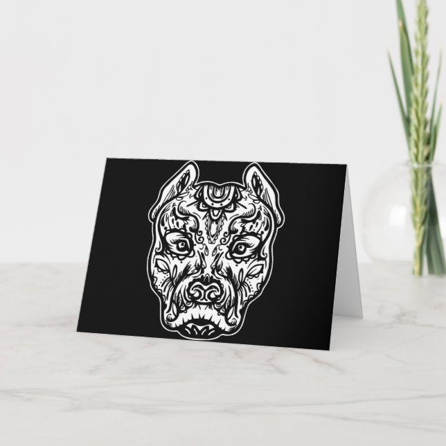 Pitbull Tattoo Art Dog Breed Skull Piston Dtg Pitb Holiday Card (Front)
