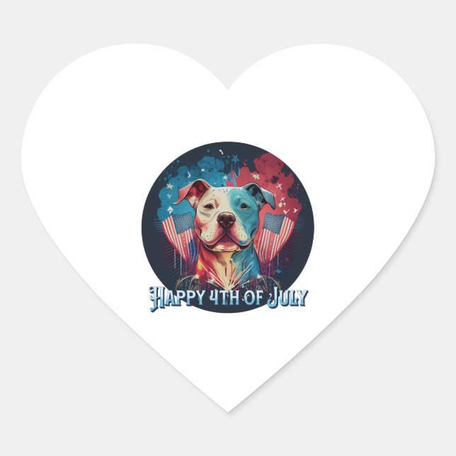 Pitbull Terrier - Happy 4th of July Heart Sticker (Front)