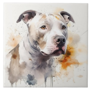 Pitbull Terrier Watercolor Dog Art Ceramic Tile