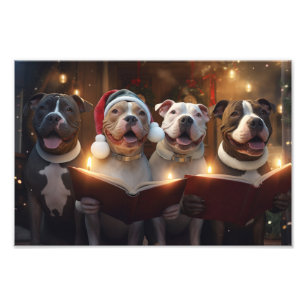 Pitbull Terriers Christmas Caroling Holiday Photo Print