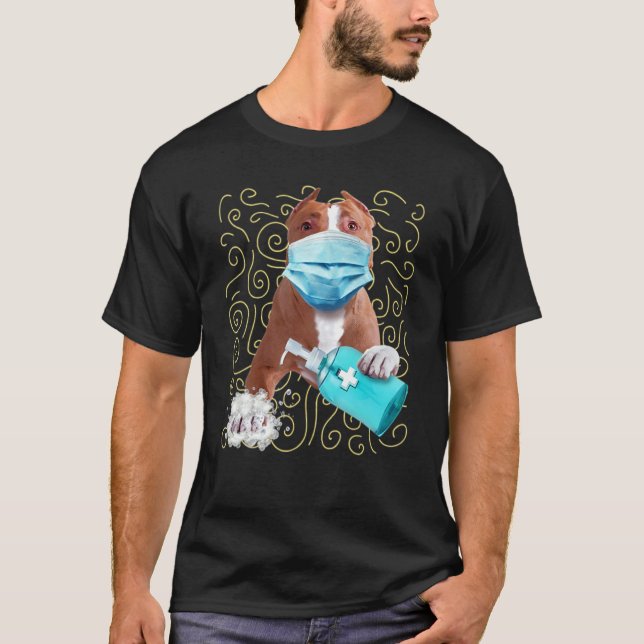 Pitbull This Time Wearing Mask And Washing Hand T-Shirt (Front)
