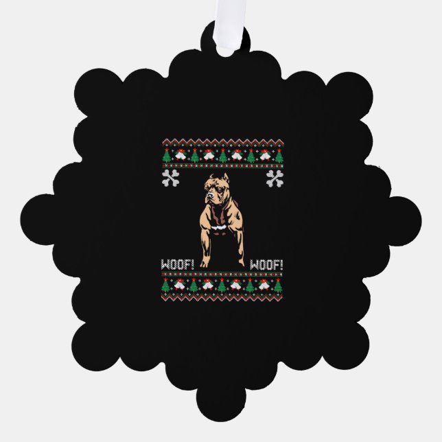 Pitbull Ugly Christmas Sweater Tree Decoration Card (Front)