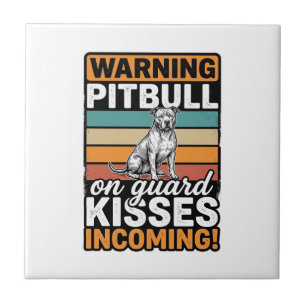 Pitbull Warning Kisses Incoming Vintage Dog Design Ceramic Tile