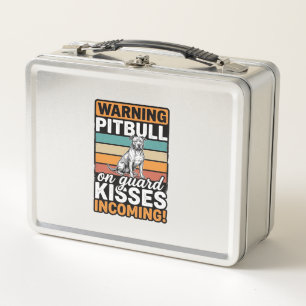 Pitbull Warning Kisses Incoming Vintage Dog Design Metal Lunch Box