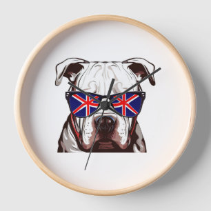 Pitbull Wearing Union Jack Sunglasses Clock
