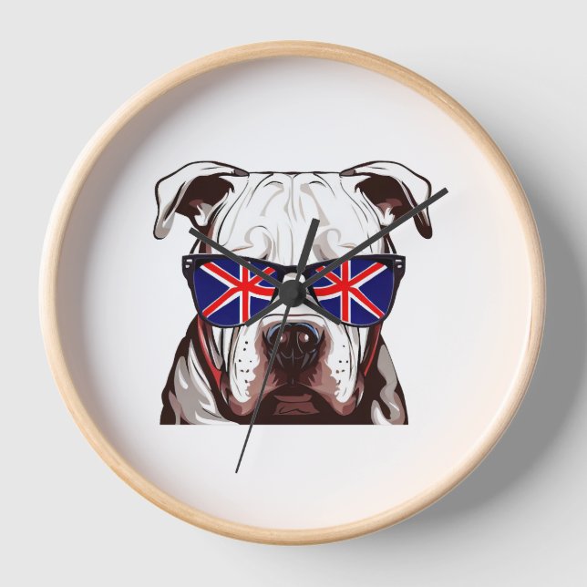 Pitbull Wearing Union Jack Sunglasses Clock (Front)
