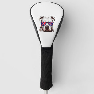 Pitbull Wearing Union Jack Sunglasses Golf Head Cover