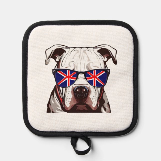 Pitbull Wearing Union Jack Sunglasses Pot Holder (Front)
