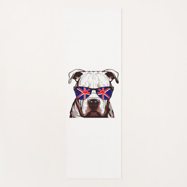 Pitbull Wearing Union Jack Sunglasses Yoga Mat (Front)
