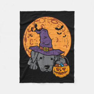 Pitbull Witch Hat Moon Jack O Lantern Halloween Fleece Blanket