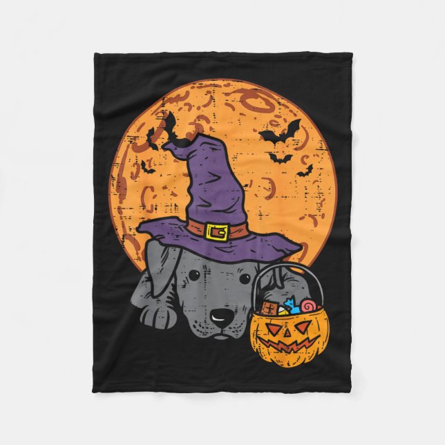 Pitbull Witch Hat Moon Jack O Lantern Halloween Fleece Blanket (Front)