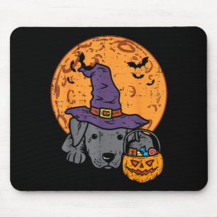 Pitbull Witch Hat Moon Jack O Lantern Halloween Mouse Pad
