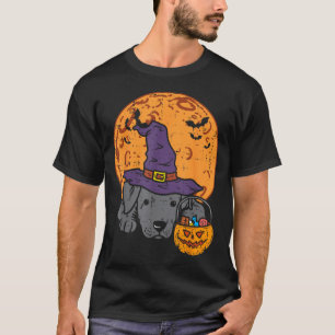 Pitbull Witch Hat Moon Jack O Lantern Halloween T-Shirt