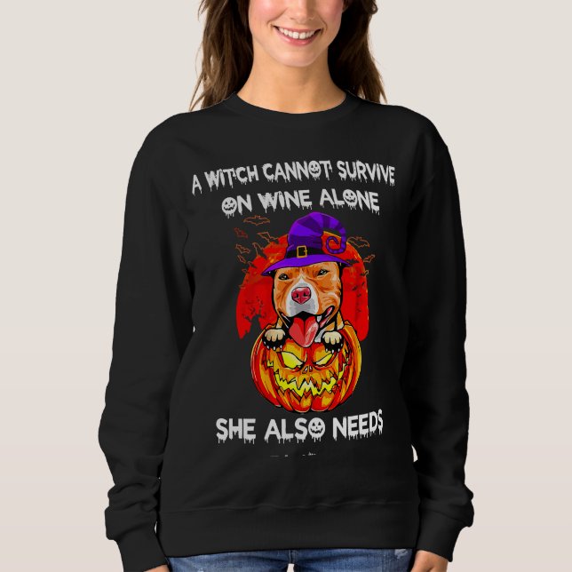 Pitbull Witch Pumpkin Halloween  Classic Sweatshirt (Front)