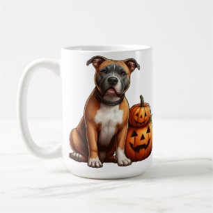 Pitbull with Halloween Pumpkins Coffee Mug