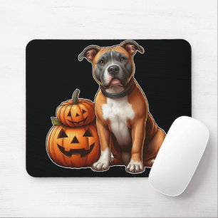 Pitbull with Halloween Pumpkins Mouse Pad