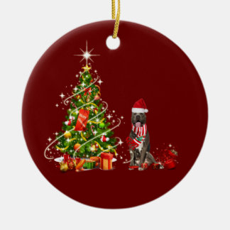 pitbull With Hat Scaft Christmas Ceramic Ornament