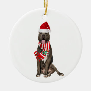 PITBULL With Hat Scaft Christmas Ceramic Ornament
