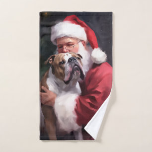 Pitbull With Santa Claus Festive Christmas Bath Towel Set