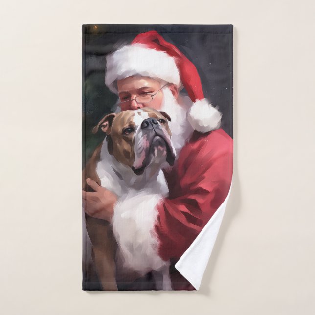 Pitbull With Santa Claus Festive Christmas Bath Towel Set (Hand Towel)