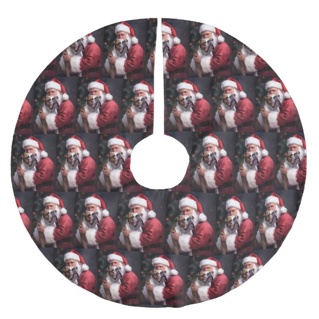 Pitbull With Santa Claus Festive Christmas Brushed Polyester Tree Skirt (Front)