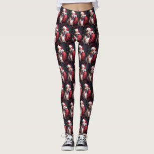 Pitbull With Santa Claus Festive Christmas Leggings