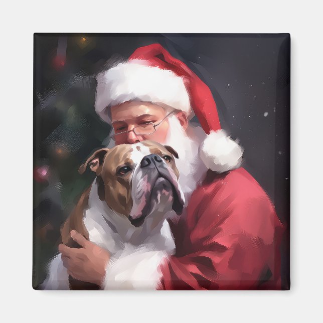 Pitbull With Santa Claus Festive Christmas Magnet (Front)