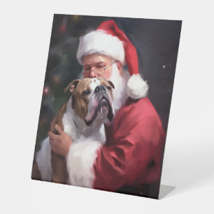 Pitbull With Santa Claus Festive Christmas Pedestal Sign
