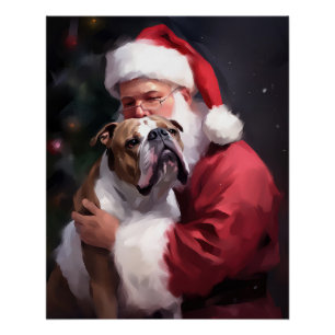 Pitbull With Santa Claus Festive Christmas Poster