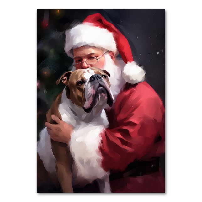 Pitbull With Santa Claus Festive Christmas Table Number (Front)