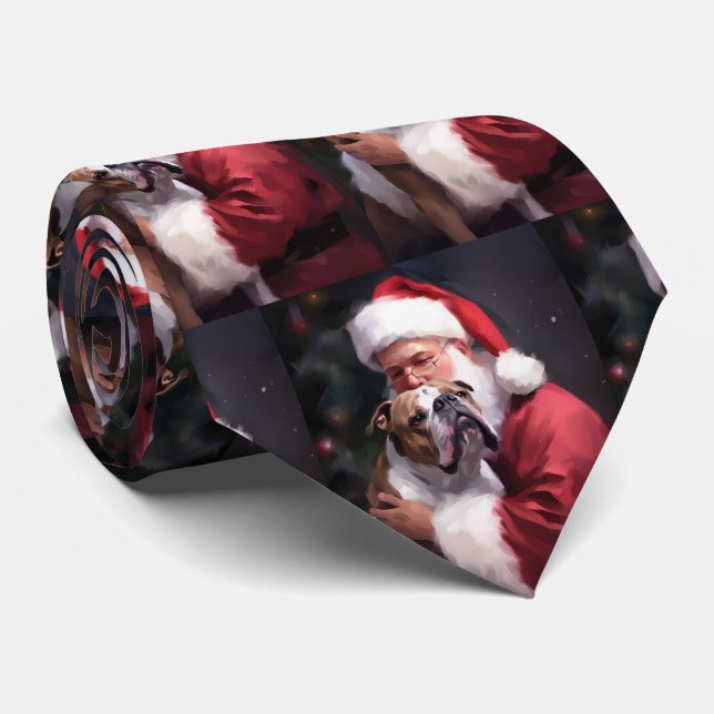 Pitbull With Santa Claus Festive Christmas Tie (Rolled)