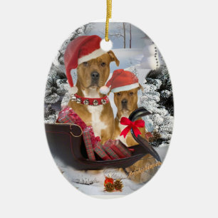 Pitbull with Santa's sleigh Ornament