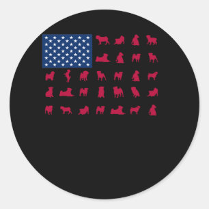 Pitbull with The American Flag Classic Round Sticker