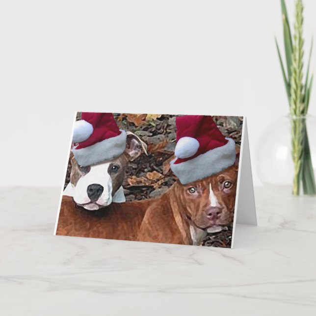 Pitbulls Christmas Look on Greeting Cards (Front)