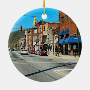 Pitcairn, PA-Photo-Holiday-Ornament-Night-Day- Ceramic Ornament