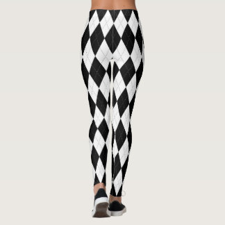 Pitch Black Argyle White Small Diamond Shape Leggings