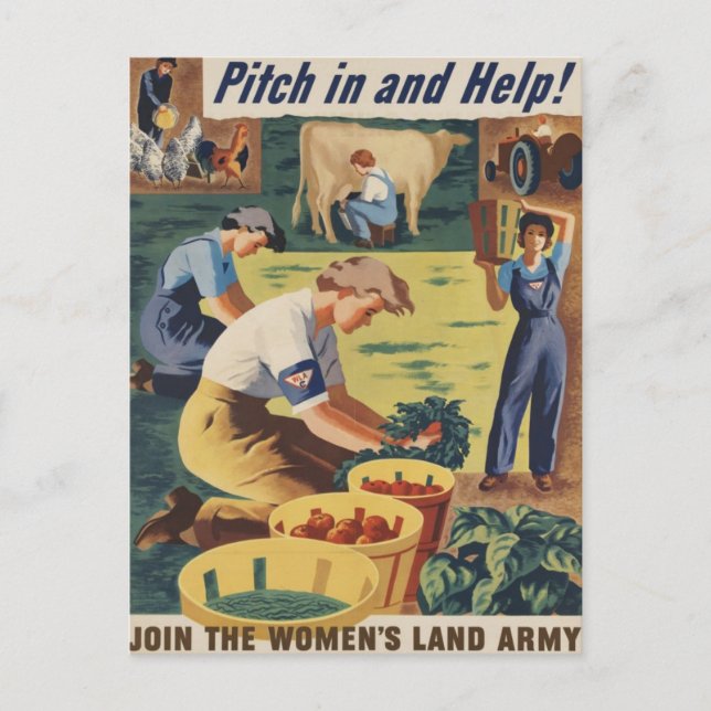 Pitch in and Help Join the Women's Land Army Postcard (Front)