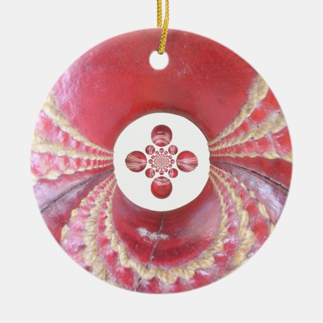 Pitch Kaleidoscope: Cricket Balls The Game's Heart Ceramic Ornament (Front)