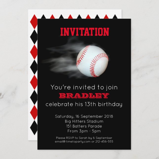 Pitch The Ball Baseball Team Customised Editable Invitation (Front/Back)
