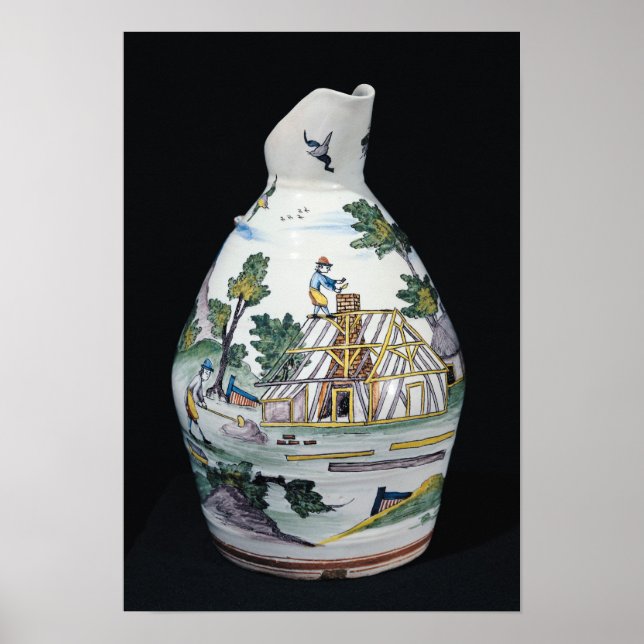 Pitcher depicting the construction of a poster (Front)