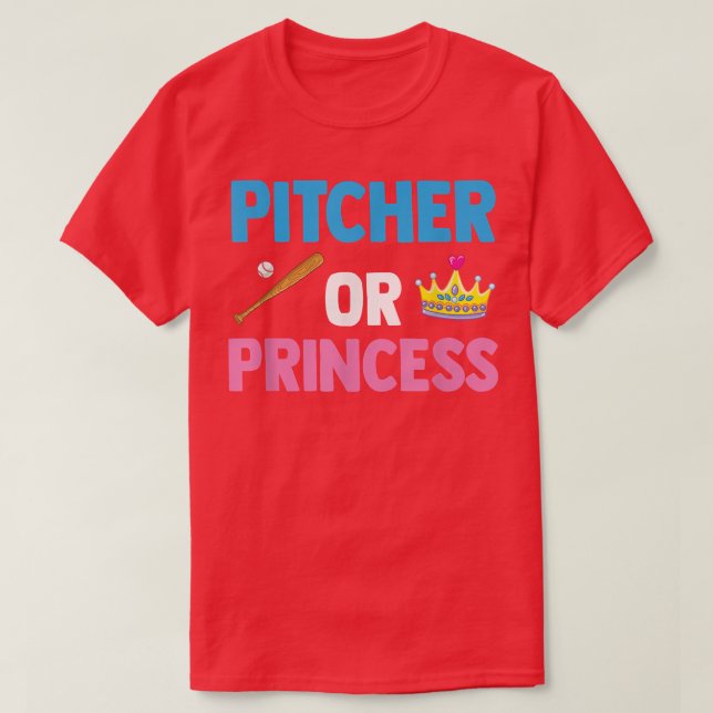 Pitcher Or Princess Funny Gender Reveal Party Lovi T-Shirt (Design Front)