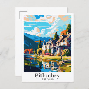 Pitlochry Scotland Art Vintage Travel Illustration Postcard