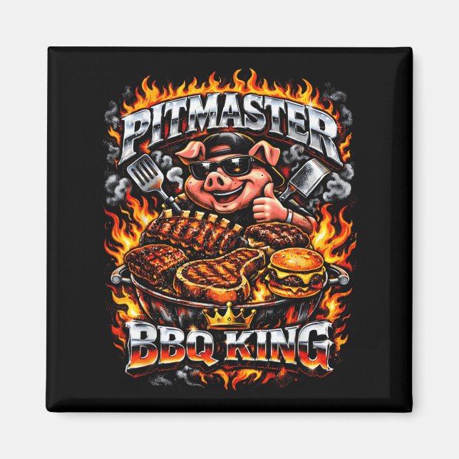 Pitmaster Bbq King Funny Pig Grilling Smoker Dad Magnet (Front)