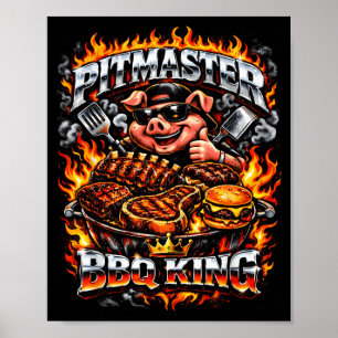 Pitmaster Bbq King Funny Pig Grilling Smoker Dad Poster