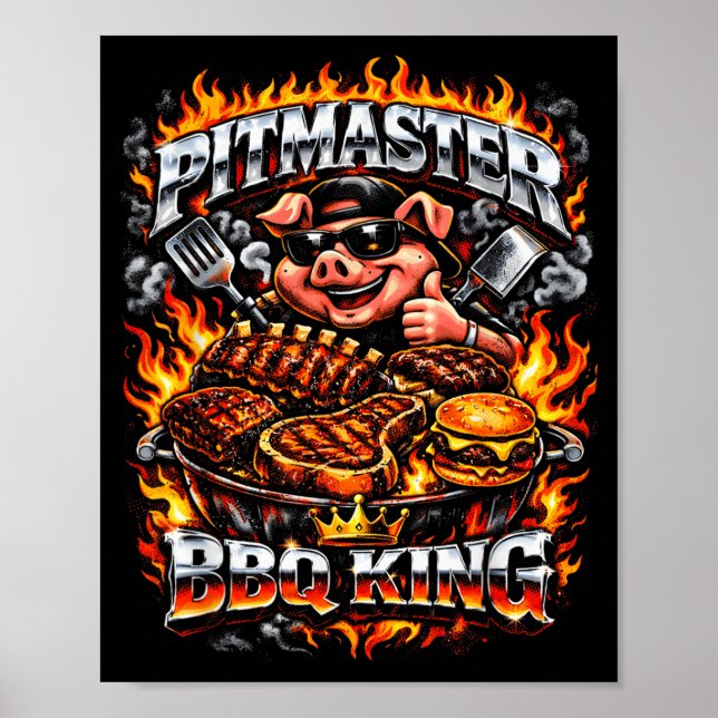 Pitmaster Bbq King Funny Pig Grilling Smoker Dad Poster (Front)