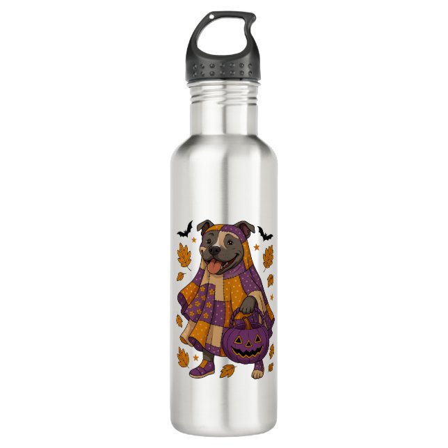 Pitpull Dog Ghost Halloween 710 Ml Water Bottle (Front)