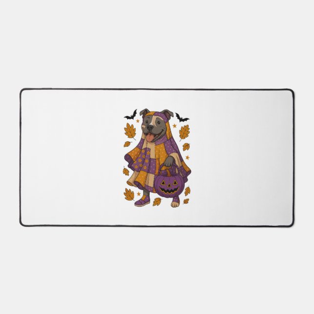 Pitpull Dog Ghost Halloween Desk Mat (Front)