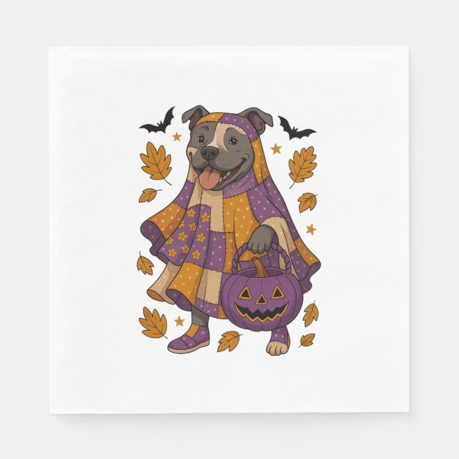 Pitpull Dog Ghost Halloween Napkin (Front)