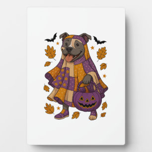 Pitpull Dog Ghost Halloween Plaque