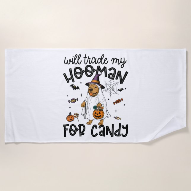 Pitpull Dog Halloween Ghost Spooky Beach Towel (Front)